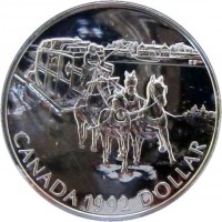 reverse of 1 Dollar - Elizabeth II - Kingston Stagecoach (1992) coin with KM# 210 from Canada. Inscription: CANADA 1992 DOLLAR