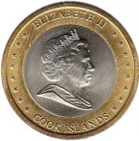 obverse of 1 Dollar - Elizabeth II - 4'th Portrait (2010) coin with KM# 762 from Cook Islands. Inscription: ELIZABETH II COOK ISLANDS