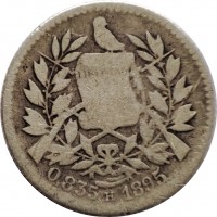 obverse of 1/2 Real (1894 - 1897) coin with KM# 165 from Guatemala. Inscription: LIBERTAD 15 DE SEPTIEMBRE DE 1821 0.835 H 1895