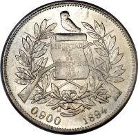 obverse of 1 Peso (1894 - 1897) coin with KM# 210 from Guatemala.