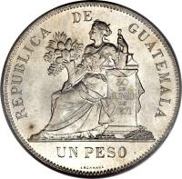 reverse of 1 Peso (1894 - 1897) coin with KM# 210 from Guatemala.