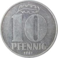 reverse of 10 Pfennig (1963 - 1990) coin with KM# 10 from Germany. Inscription: 10 PFENNIG A 1971