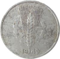 obverse of 5 Pfennig (1948 - 1950) coin with KM# 2 from Germany. Inscription: 1948