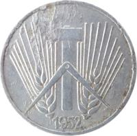obverse of 1 Pfennig (1952 - 1953) coin with KM# 5 from Germany. Inscription: 1952