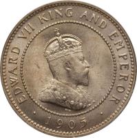 obverse of 1/2 Penny - Edward VII (1904 - 1910) coin with KM# 22 from Jamaica. Inscription: EDWARD VII KING AND EMPEROR · 1907 ·