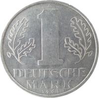 reverse of 1 Mark (1956 - 1963) coin with KM# 13 from Germany. Inscription: A 1 DEUTSCHE MARK 1962