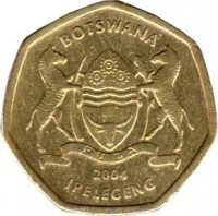 obverse of 2 Pula (2004) coin with KM# 25a from Botswana. Inscription: BOTSWANA IPELEGENG PULA 2004