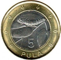 reverse of 5 Pula (2013) coin with KM# 37 from Botswana. Inscription: 5 PULA