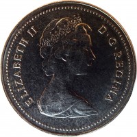 obverse of 1 Dollar - Elizabeth II - 2'nd Portrait (1978 - 1987) coin with KM# 120 from Canada. Inscription: ELIZABETH II D · G · REGINA