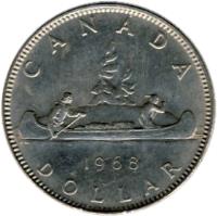 reverse of 1 Dollar - Elizabeth II - 2'nd Portrait (1968 - 1976) coin with KM# 76 from Canada. Inscription: CANADA 1968 DOLLAR