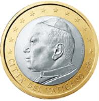 obverse of 1 Euro - John Paul II (2002 - 2005) coin with KM# 347 from Vatican City. Inscription: GV · UP INC. CITTA' DEL VATICANO R 2004