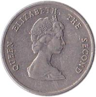 obverse of 10 Cents - Elizabeth II - 2'nd Portrait (1981 - 2000) coin with KM# 13 from Eastern Caribbean States. Inscription: QUEEN ELIZABETH THE SECOND