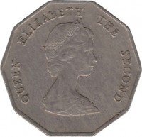 obverse of 1 Dollar - Elizabeth II - 2'nd Portrait (1989 - 2000) coin with KM# 20 from Eastern Caribbean States. Inscription: QUEEN ELIZABETH THE SECOND