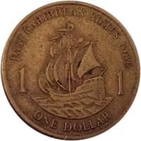 reverse of 1 Dollar - Elizabeth II - 2'nd Portrait (1981 - 1986) coin with KM# 15 from Eastern Caribbean States. Inscription: EAST CARIBBEAN STATES 1981 1 1 ONE DOLLAR