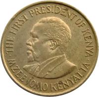 obverse of 5 Cents - With legend (1969 - 1978) coin with KM# 10 from Kenya. Inscription: · MZEE JOMO KENYATTA · THE FIRST PRESIDENT OF KENYA
