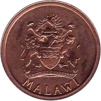 obverse of 1 Tambala (1995) coin with KM# 33 from Malawi. Inscription: MALAŴI