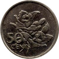 reverse of 50 Cents (1977) coin with KM# 34 from Seychelles. Inscription: 50 CENTS