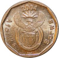 obverse of 10 Cents - AFORIKA BORWA (2004) coin with KM# 326 from South Africa. Inscription: 2004 Aforika Borwa ALS