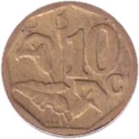 reverse of 10 Cents - SUID AFRICA (2006) coin with KM# 487 from South Africa. Inscription: 10c RCM