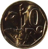 reverse of 10 Cents - Afrika Borwa (2005) coin with KM# 292 from South Africa. Inscription: 10c RCM