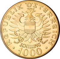 obverse of 1000 Schilling - Babenberg Dynasty (1976) coin with KM# 2933 from Austria.