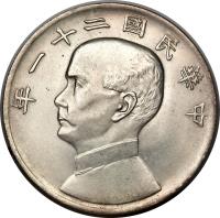 obverse of 1 Yuan - Sun Yat-sen (1932) coin with Y# 344 from China. Inscription: 年一十二國民華中