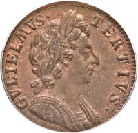 obverse of 1 Farthing - William III (1695 - 1700) coin with SP# 3557 from England. Inscription: GVLIELMVS · TERTIVS ·