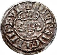 obverse of 1 Penny - Edward I - Long Cross (1282 - 1289) coin with SP# 1419 from England. Inscription: + ЄDWR ANGL DNS HYB