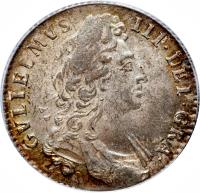 obverse of 1 Shilling - William III (1695 - 1697) coin with SP# 3497 from England.