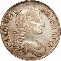 obverse of 1 Crown - Charles II - 3'rd Portrait (1671 - 1680) coin with SP# 3358 from England.