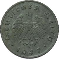 obverse of 5 Reichspfennig (1947 - 1948) coin with KM# A105 from Germany. Inscription: Deutches Reich 1947