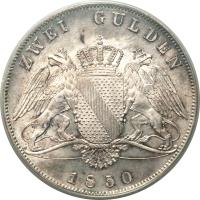 reverse of 2 Gulden - Leopold (1846 - 1852) coin with KM# 222 from German States. Inscription: ZWEI GULDEN 1850