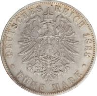 reverse of 5 Mark - Friedrich I (1875 - 1888) coin with KM# 263 from German States. Inscription: DEUTSCHES REICH 1876 * FÜNF MARK *