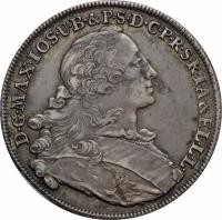 obverse of 1 Thaler - Maximilian III Joseph (1753 - 1759) coin with KM# 500 from German States. Inscription: D · G · MAX · IOS · U · B · & P · S · D · C · P · R · S · R · I · A · & · EL · L · L ·