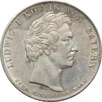 obverse of 1 Conventionsthaler - Ludwig I - Blessing of Heaven (1828) coin with KM# 734 from German States. Inscription: LUDWIG I KOENIG VON BAYERN ZEHN EINE FEINE MARK