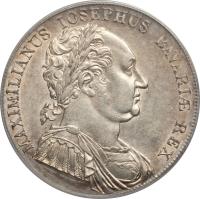 obverse of 1 Conventionsthaler - Maximilian Joseph - Bavarian Constitution (1818) coin with KM# 708 from German States. Inscription: MAXIMILIANUS IOSEPHUS BAVARIAE REX