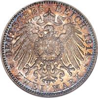 reverse of 2 Mark - Ludwig III (1914) coin with KM# 1002 from German States. Inscription: DEUTSCHES REICH 1914 * ZWEI MARK *