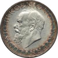 obverse of 3 Mark - Ludwig III (1914) coin with KM# 1005 from German States. Inscription: LUDWIG III KOENIG VON BAYERN D