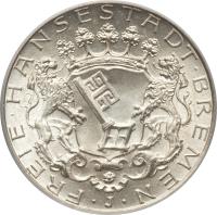 obverse of 2 Mark (1904) coin with KM# 250 from German States. Inscription: FREIE · HANSESTADT · BREMEN · J ·