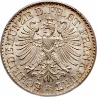 obverse of 3 Kreuzer (1866) coin with KM# 373 from German States. Inscription: SCHEIDEMÜNZE D.FR.ST.FRANKFURT