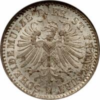 obverse of 1 Kreuzer (1862 - 1866) coin with KM# 367 from German States. Inscription: SCHEIDEMÜNZE D. FR. ST. FRANKFURT