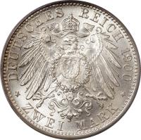 reverse of 2 Mark (1892 - 1914) coin with KM# 612 from German States. Inscription: DEUTSCHES REICH 1903 ZWEI MARK