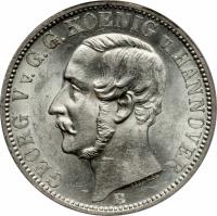 obverse of 1/6 Vereinsthaler - Georg V (1859 - 1866) coin with KM# 238 from German States. Inscription: GEORG V v.G.KOENIG v.HANNOVER B