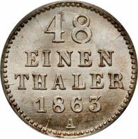 reverse of 1/48 Thaler - Friedrich Franz II (1852 - 1866) coin with KM# 311 from German States. Inscription: 48 EINEN THALER 1864 A