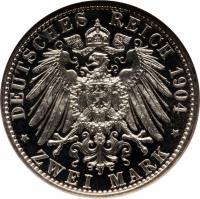 reverse of 2 Mark - Friedrich Franz IV - Wedding (1904) coin with KM# 333 from German States. Inscription: DEUTSCHES REICH 1904 ZWEI MARK