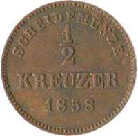 reverse of 1/2 Kreuzer - Wilhelm I (1858 - 1864) coin with KM# 603 from German States. Inscription: SCHEIDEMÜNZE 1/2 KREUZER 1858