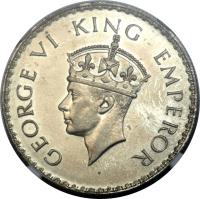 obverse of 1 Rupee - George VI (1938 - 1939) coin with KM# 555 from India. Inscription: GEORGE VI KING EMPEROR