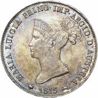 obverse of 1 Lira - Maria Luigia (1815) coin with C# 28 from Italian States. Inscription: MARIA LUIGIA PRINC.IMP.ARCID.D'AUSTRIA 1815