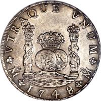 reverse of 8 Reales - Fernando VI (1747 - 1760) coin with KM# 104 from Mexico. Inscription: VTRAQUE VNUM Mo	1752	Mo