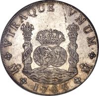 reverse of 8 Reales - Carlos III (1760 - 1772) coin with KM# 105 from Mexico. Inscription: VTRAQUE VNUM PLUS	VLTR Mo	1762	Mo